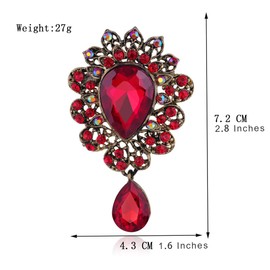 FAIRYGATE Christmas Brooches for Women Flower Red Beautiful Luxury Crystal Shinning Ladies Brooch Pin Fashion Corsage，B3727