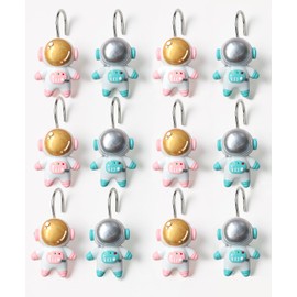 YOINIUEM 12 Pack Oversized Astronaut Shower Curtain Hooks - 2.16" (55mm) Astronaut Figure, Space Explorer Themed Hooks, Space Bathroom Decor for Kids and Adults