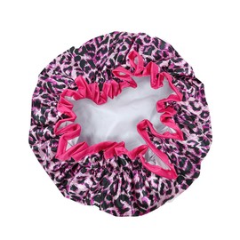 allydrew Reusable Women's Waterproof Shower Caps for Long Hair, Pink Leopard