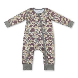 Yawoo Haan Long sleeves green camo romper baby boy bamboo zipper sleeper