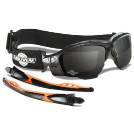 ToolFreak Spoggles Safety Glasses, Anti Glare Distortion Free Smoke Tinted Lens, Foam Padded, Wear them as Glasses or Goggles,Protect from Impact & UV, Headstrap and Carry Pouch