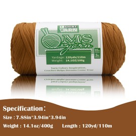MSyarn 400g T Shirt Yarn, Tshirt Crochet Yarn for Crocheting Bag/Craft Project/Home Decor, 14.1oz/400g, 120yd/112m Crochet with Polyester Spandex Blend Stretch Fabric(Reddish Brown)