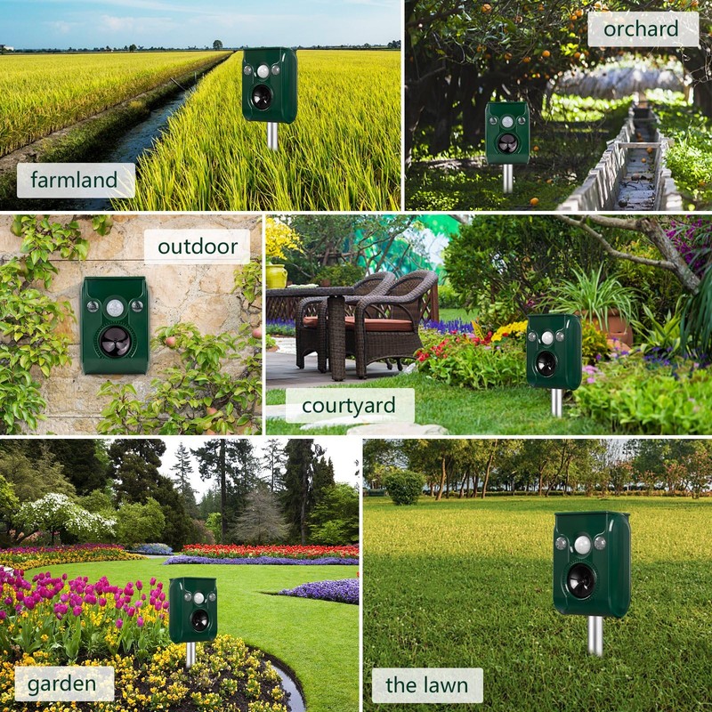 Solar Animal Repeller. Ultrasonic Animal Repellent. with Flashing LED Light