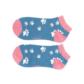 MISS SPARROW Dog Paw Print Trainer Socks No Show Super Soft Bamboo Blend Denim 1 Pair