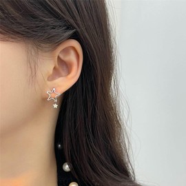 Atentuyi Hollow Star Stud Earrings Silver Tiny Star Drop Earrings Double Star Earrings Punk Star Earrings Dangle Boho Simple Earrings Jewellery for Women and Girls