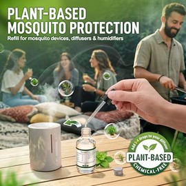 Mosquito Repellent Essential Oil Refill, 2oz Citronella Oil with Dropper for Diffusers, Humidifiers & Patio Devices, Plant-Based Bug Repellent for Camping, Hiking, Home Indoor & Outdoor Use