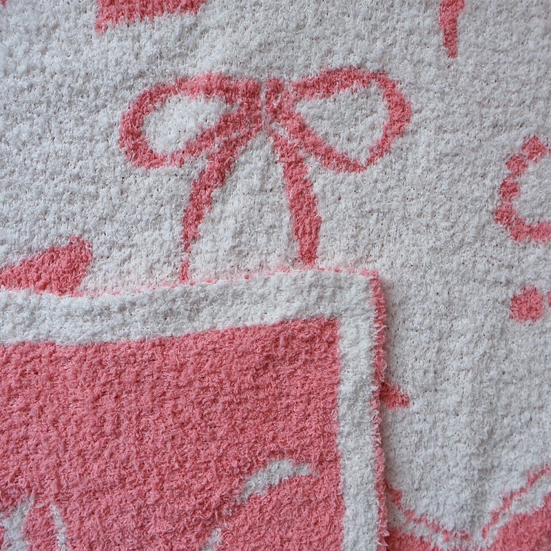 Pink Bow Blanket Gifts for Girls Women Soft Lightweight Reversible