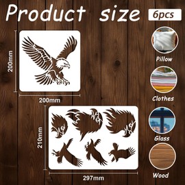 INFUNLY 6Pcs Eagles Painting Stencil for Wall Reusable Wall Stencils Forests Walls Template for Painting 7.87x7.87, 8.27x11.69 Feathers Templates for Crafts Cement Wood Furniture Home Decor