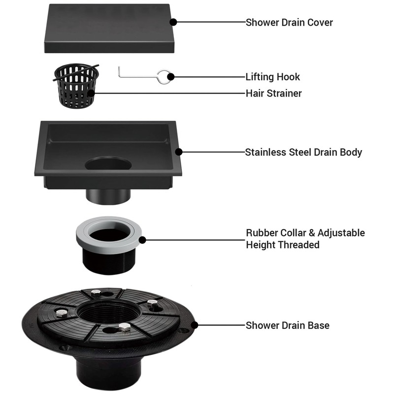 6 Inch Square Shower Floor Drain, Shower Drain Kit with