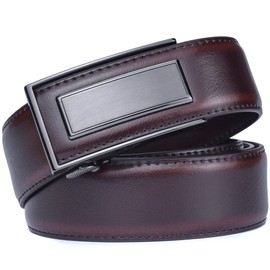 Men’s Belt Beltox Ratchet Dress Leather Buckle Belt Black Brown Blue 1 3/8” Gift Box, Cognac Belt With Black Buckle, 32-36 inch waist