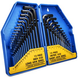S&R Hexagonal Key Set (30 pcs.) Metric & Imperial - 0.7-10 mm & 0.028 to 3/8 inch, Allen hex Keys in Plastic Box, Short and Long