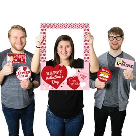 Big Dot of Happiness Conversation Hearts - Valentine's Day Party Selfie Photo Booth Picture Frame & Props - Printed on Sturdy Material