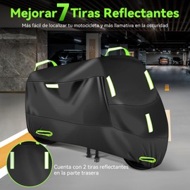 20 Años Vida Útil - Funda para Moto, Mejorar Funda para Motocicleta 300D Oxford, 7 Tiras Reflectantes 2 Orificios Cierre 2 Asas Colgar, Cubierta para Moto Impermeable Cubre Moto para 4 Estaciones