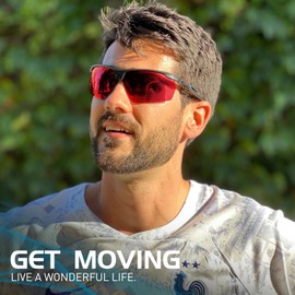 SCVCN Gafas de Sol Deportivas Polarizadas Gafas de Ciclismo, para Hombres y Mujer MTB Protección UV400, Montura TR90 para Montar en Bicicleta, Correr, Béisbol, Golf, Conducir, Running 01 Rojo Negro