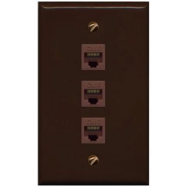 RiteAV 3 Port Cat6 Ethernet Female-Female Wall Plate Flat [Brown/Brown]