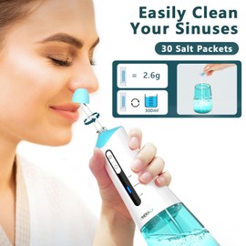 Electric Nasal Irrigation System for Nose Discomfort Relief & Nasal Care,Neti Pot Sinus Rinse Kit,Portable Nose Cleaner,3 Modes for Sinus Rinse,Nasal Irrigator with 30 Nasal Saline Packets