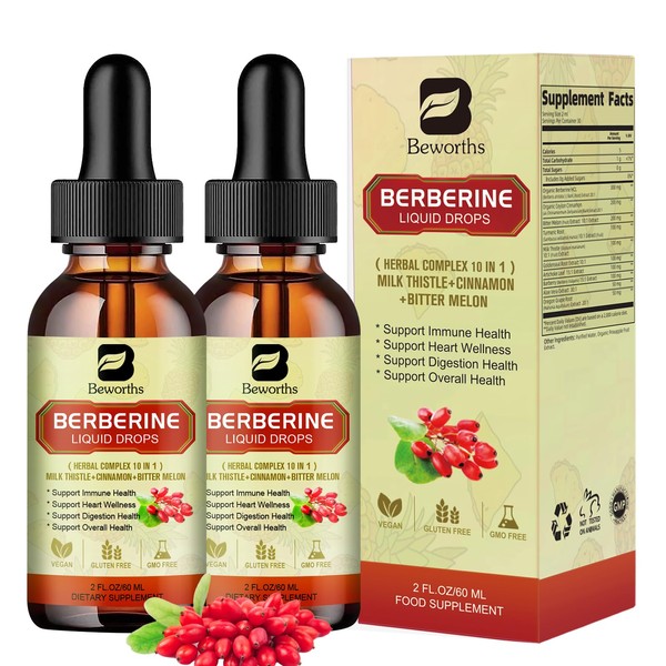 B BEWORTHS 2Pack Berberine Supplement - Berberine Liquid Drops with