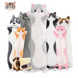NXNYNZ Long Cat Plush Pillow, 43.3in Cute Cat Plushie Stuffed Animals Body Pillow, Grey Kawaii Kitten Soft Plushie Doll Toy Birthday Gift for Kids Girlfriend