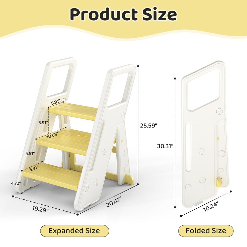 CuFun Toddler Step Stool 2/3-Step Adjustable Folding Kids Step Stool,