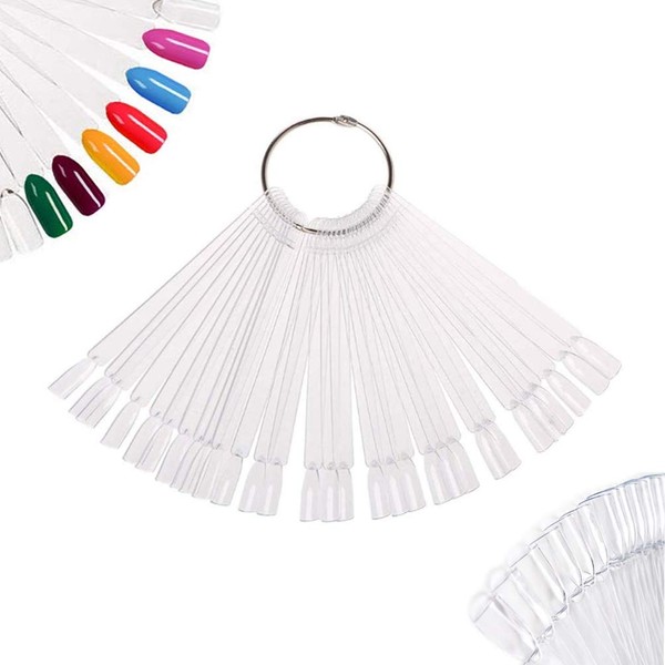 Voarge 100 Stück Nagel display, falsche Nägel zum Malen Praktische Nägel Nail Art Tipps Aussteller Nagellack Muster Natürliche Farbe mit Ring (transparente Farbe)