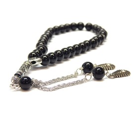 Tesbih Tasbih Tespih Misbaha Subha 33 Prayer Beads Muslim Islamic Rosary Prayer Worship Accessories Semi Precious Stone Polished Onyx Black Beads Round 8 mm, Stone, Onyx, pearls