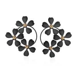 YUNXI Summer Boho Exaggerate Metal Flower Stud Earrings for Women Flower Round Shaped Earrings with Gold Bud (Black)