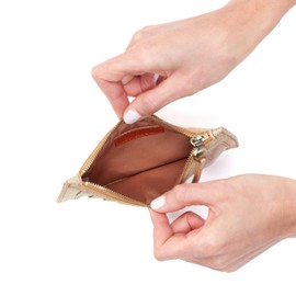 HOBO Carte Leather Minimalist Card Case with Zip Pocket for Cash, Business Card Holder, Protective ID Window, and Slim Design for Travel, Gold Leaf