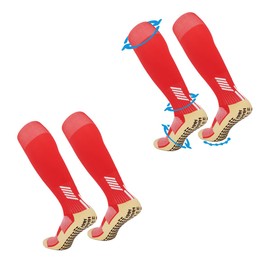 FIBOGOUP 2 Pair Grip Socks Football,Soccer Socks Anti-slip Men's Women's,Athletic Socks for Football Basketball Hiking Running Yoga RED