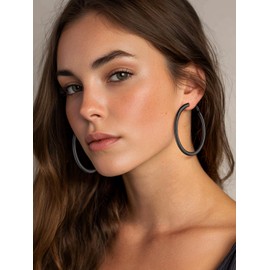 FaithHeart Big Black Hoop Earrings for Women, Dainty Hypoallergenic Stainless Steel Large 70mm Hoop Earrings Birthday Jewelry Gifts