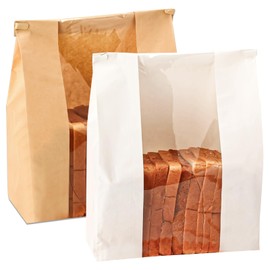 100PCS Kraft Paper Bread Bags for Homemade Bread, Large Sourdough Bread Bags with Clear Window, Loaf Bag with Tin Tie Tab Lock for Cookies, Cakes, Snacks, and Sandwiches,13.8” × 3.5” × 8.3”