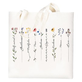Onperpoe Flowers Christian Tote Bag, Bible Christian Gifts for Women Canvas Tote Bags Religious Gifts, Double Sided Printed Reusable Grocery Shopping Bags Christian Gifts for Girls Friends Mum Her