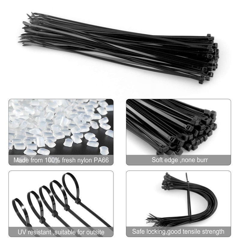 MEKEET Small Cable Ties Black 100 Pack - 200mm x