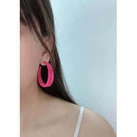 SELOVO Boho Raffia Rattan Chunky Drop Open Hoop Earrings for Women, Large, Metal, No Gemstone