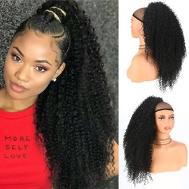 Janyuwool 24 inch Drawstring Ponytail for Black Women Afro Kinky Curly Ponytail Extension Deep Curly Synthetic Hair Pieces for African American Women (Black)