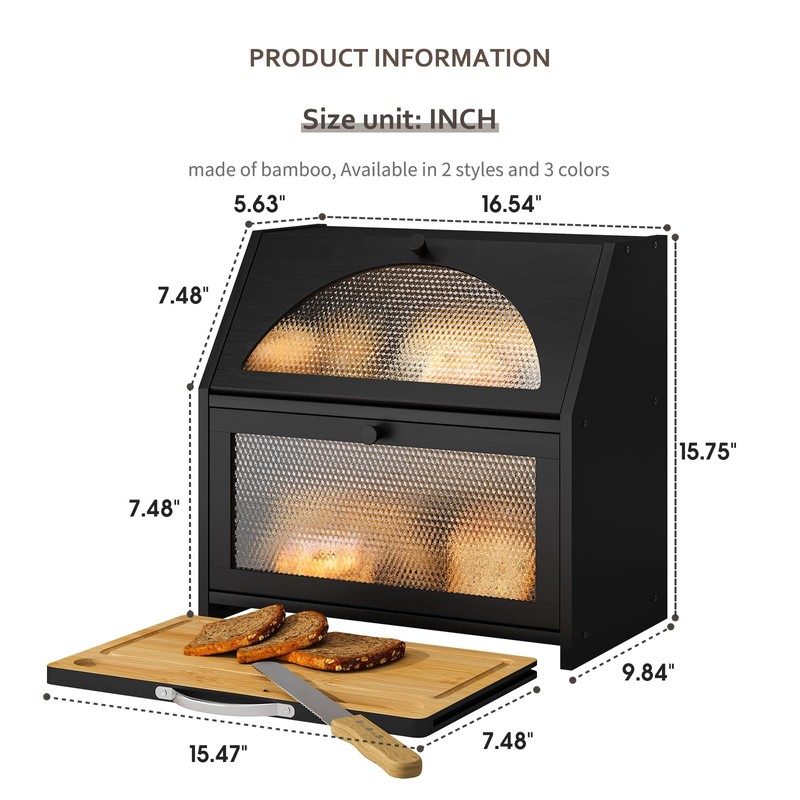 STDDRE Bamboo Bread Box with Cutting Board, Double Layer Extra