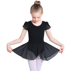 Ballet Clothing Girls' Ballet Dress Short Sleeve Dance Dress Ballet Jersey Made of Cotton with Chiffon Skirt Tutu 2-11 Years 90-150 cm, black