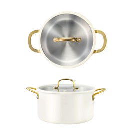 CAROTE 6QT Fully-Clad 3-Ply Stainless Steel Stockpot with Lid Small Kitchen Pot,Outer Ceramic Layer,Even Heating, Fits all stoves,Oven & Dishwasher Safe,Stay Cool Handle,White (PFAS/PFOA/PFOS Free)