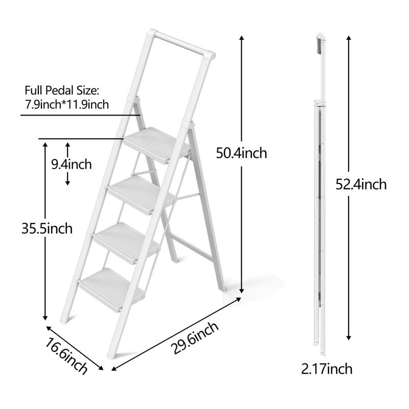SOLADDER Step Ladder 4 Step Folding Stool with Anti-Slip Widened