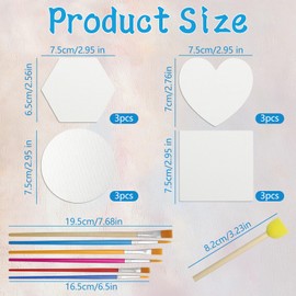 12 PCS Magnetic Art Canvas Panels, Magnetic Small Canvases for Painting with 6 Paintbrush 1 Sponge Bar, Multiple Shapes Canvas Boards for Acrylic Watercolor Oil Painting, Fridge Decorative Magnets