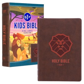 KJV Kids Bible, 40 pages Full Color Study Helps, Presentation Page, Ribbon Marker, Holy Bible for Children Ages 8-12, Lion Emblem Brown Vegan Leather Flexible Cover (KJV Kids Editions)
