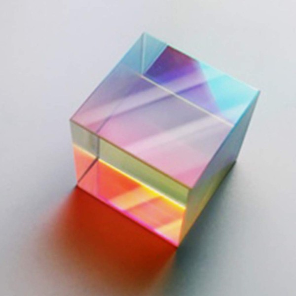 Huyiko - Splitter colorato a forma di croce a cubo dicroico RGB, prisma ottico triangolare, in vetro ottico per insegnare luce fisica dello spettro, 20 mm