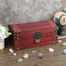 SUMNACON Wooden Pirate Treasure Chest Box with Lock, Decorative Souvenir Storage Box Keepsakes Storage Organizer Rectangle Jewelry Trinket Chest Vintage Pirate Chest for Keepsakes