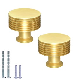 IAFVKAI 2 Pack Cabinet Knobs Brushed Brass Kitchen Knobs Aluminium Alloy Gold Drawer Knobs for Cabinet and Dresser Hardware Round Cupboard Knob