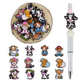 SALUOKE12pcs Cow Silicone Focal Beads, Silicone Beads for Keychain Making Silicone Beads for Pens Shape SiliconeBeads for Bracelet Necklace Crafts，Silicone Beads Bulk for Making DIY (Cow)