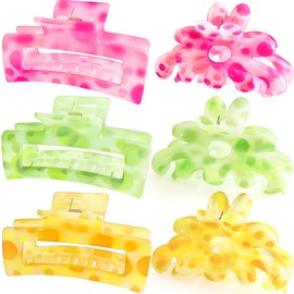 Hair Clips for Women,6PCS Big Flower Claw Clips for Thick Thin Hair,Strong Hold Cute Hair Accessories for Girls,Nonslip Beach Vacation Essentials Summer Accessories (neon)