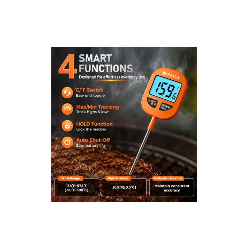 BOMATA Digital Meat & Candy Thermometer 2 Pack, Include 10"