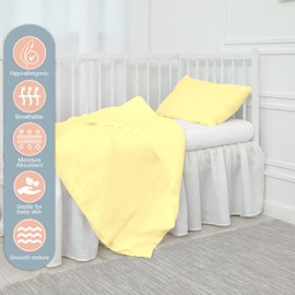 Pizuna 100% Cotton Crib Duvet Cover Mellow Yellow, 400 Thread Count Long Staple Cotton Duvet Cover 100x135 cm, Soft Sateen Weave Toddler Bedding Set Include 1 Duvet Cover And 1 Baby Pillow Case
