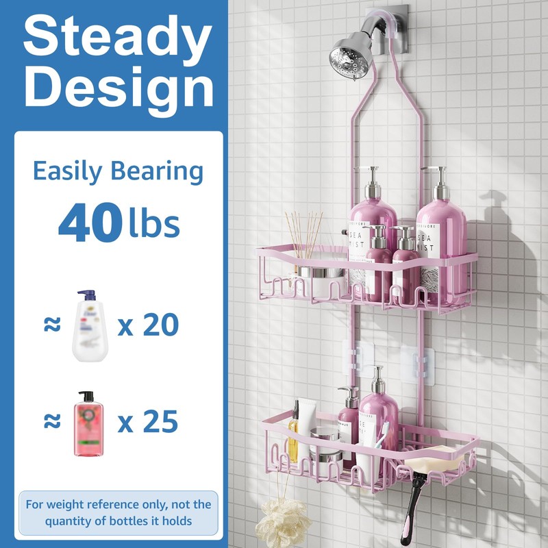 Joqixon Shower Caddy, Upgraded Extended Length Shower Caddy Over Showerhead