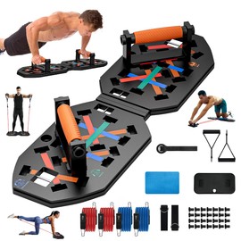 VEICK Push Up Board Fitness, Portable Foldable Exercise Equipment, Fitness Accessories with Resistance Bands Skateboard, Professional Strength Training Equipment for Men Women, Orange