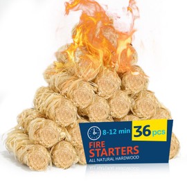 Fire Starter 36Pcs - Extra Long 12min Natural Fire Starters for Grill, Fireplace, Camping & Survival Kit | Waterproof, Odorless, Safe for BBQ/Pizza Oven/Chimney (Indoor & Outdoor)